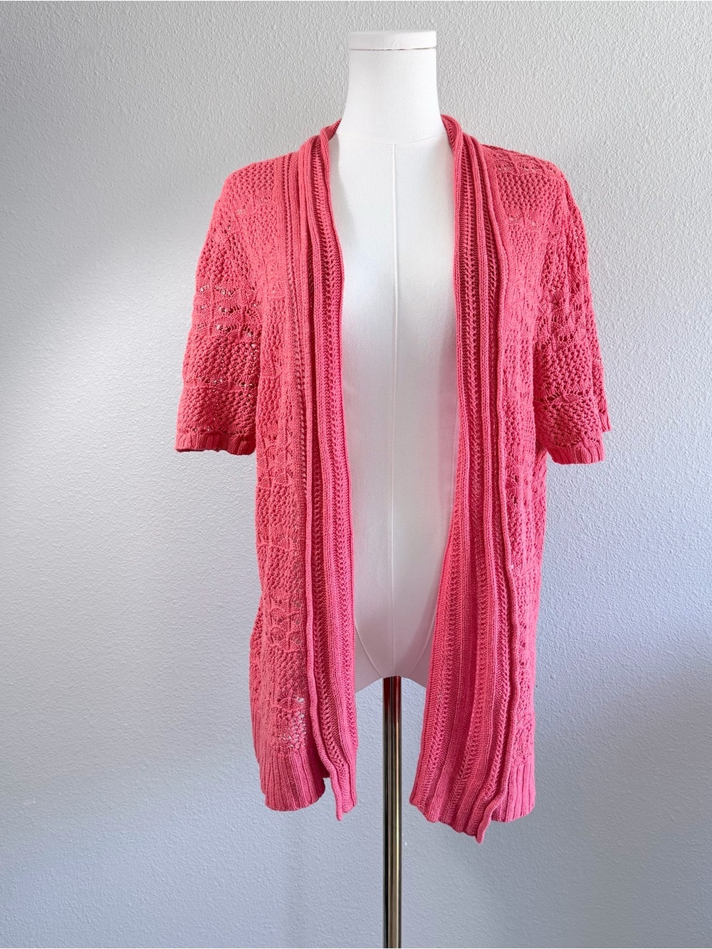 Merona XXL Sweater Shortsleeved Open front Coral Pink Breathable Crocheted